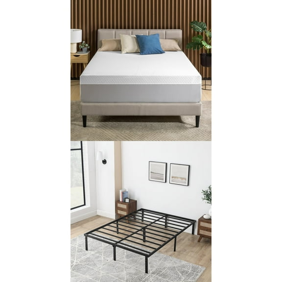 King Hybrid Mattress   Platform Bed Frame Set — Zinus 12″ Cooling Airflow Hybrid   Mainstays 14″ Steel Slat Platform Frame