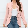 thumbnail image 2 of Lindreshi Shackets for Women 2023 with Pockets Woman Solid Color Casual Loose Ruffles Button Jacket Long Sleeve Short Suit, 2 of 8