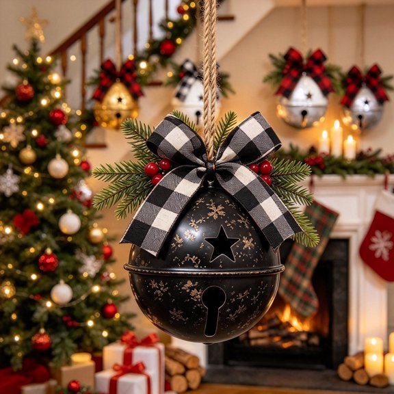 Rustic Christmas Jingle Vintage Metal Christmas Bell Hanging Ornament Farmhouse Christmas Door Decor for Porch Mantel Holiday Decor