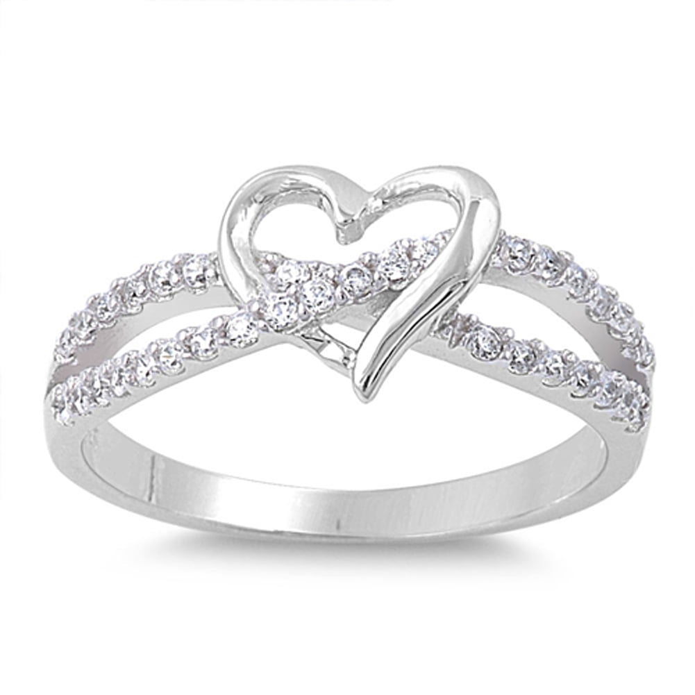 Double Heart Love White CZ Promise Ring New .925 Sterling Silver Band Sizes 4-10
