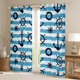 thumbnail image 2 of Nautical Anchor Curtains, Navy Blue And White Stripes Blackout Curtains for Living Room, Geometric Striped Darkening Curtains, Coastal Window Curtains Drapes Compass Rudder Window Treatments 52"X63", 2 of 5