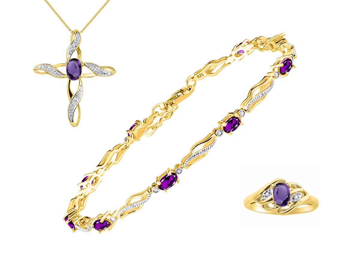 Details about   Yellow gold finish Purple Amethyst and created diamonds bracelet Gift Boxed 