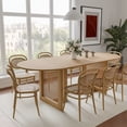 thumbnail image 2 of MAYEERTY Wood Oval Dining Table, Mid-Century Modern Dining Table with Rattan Legs, 79"x33.5"x30", Wood Color, 2 of 9