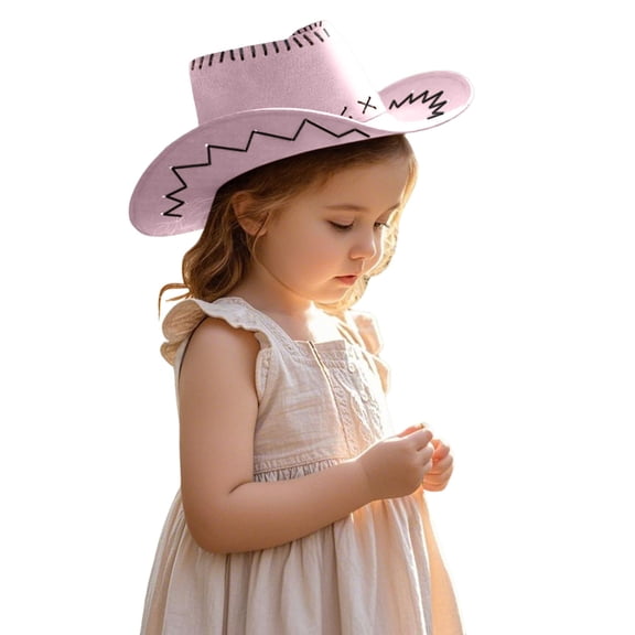 LPKRT Toddler Kids Leather Western Cowboy Hat Classic Wide Brim Rolled Sun Cap Vintage Streetwear Fedora Hat Light Pink One Size