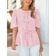 thumbnail image 3 of Blusa PRETTYGARDEN para mujer, con lazo en la parte delantera, a rayas, rosa, talla XL, 3 of 9