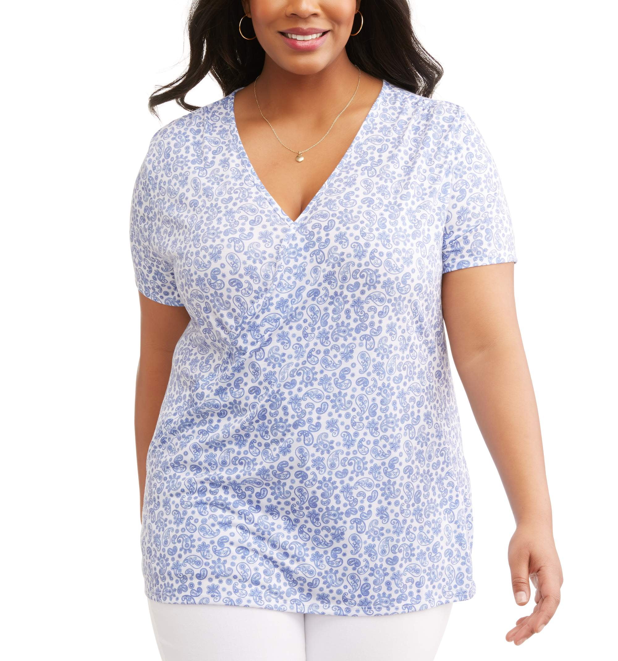 Women's Plus Short Sleeve Drape Front Surplice Top