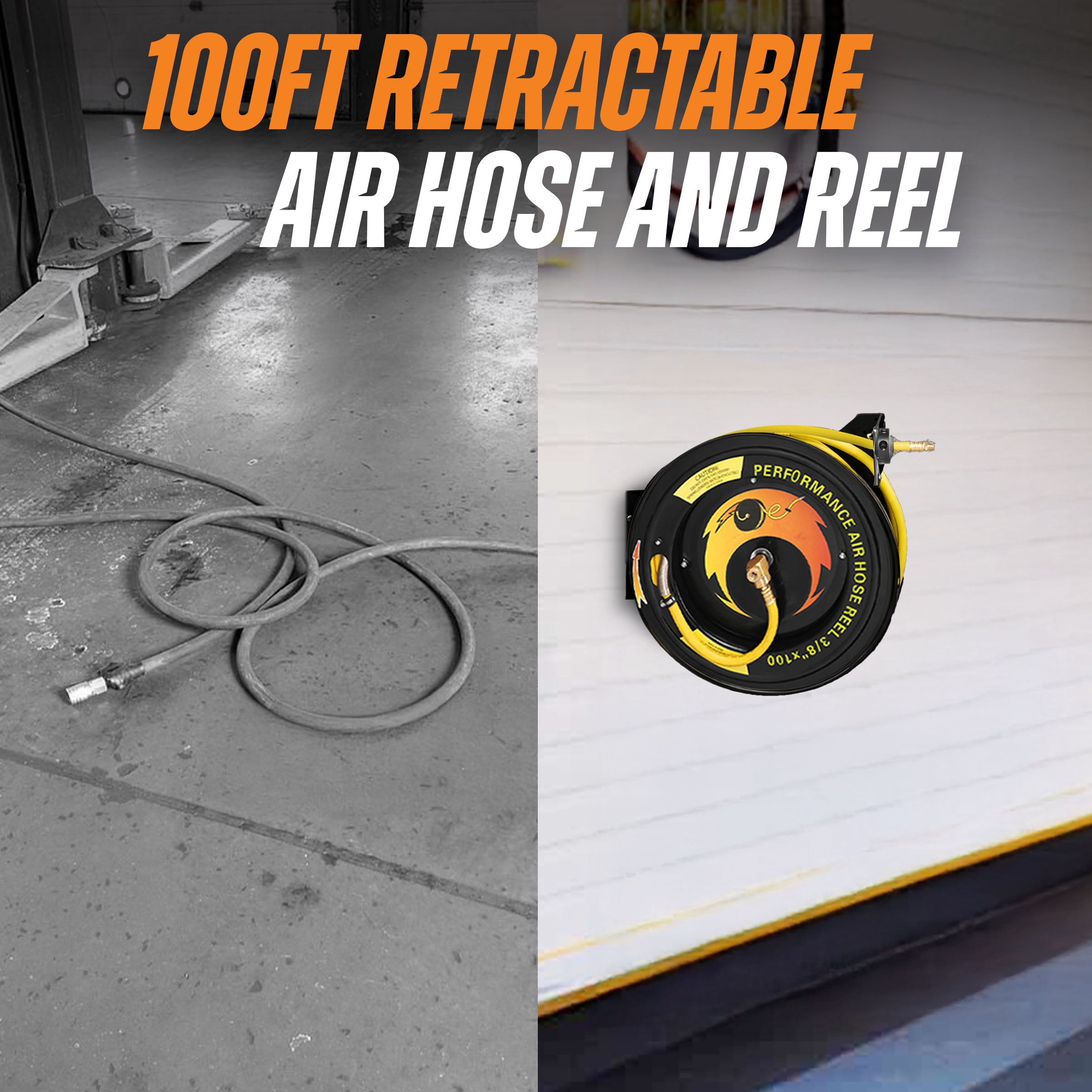 Pentagon Tools HWD630468 Genuine Rubber, 0.37" x 100 ft Retractable Air Hose Reel