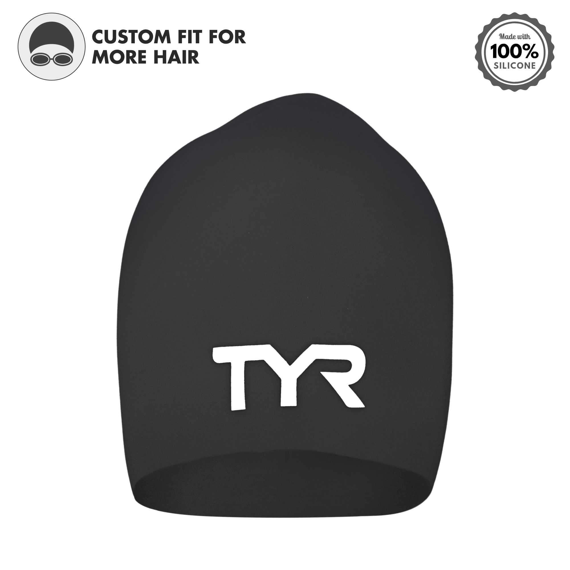 TYR Long Hair Wrinkle Free Silicone Adult Fit Cap In Black 