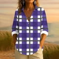 thumbnail image 5 of Womens Linen Dressy Blouses, Long Sleeve Shirts for Women Fall Lightweight Casual Plaid Printed Lapel V Neck T Shirts with Buttons S-3XL, 5 of 5