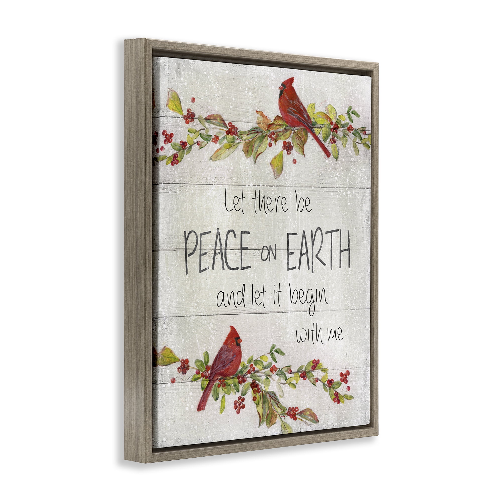 Stupell Industries Peace On Earth With Me Holiday Painting Brown Floater Framed Canvas Art Prints Wall Art, 17 x 21