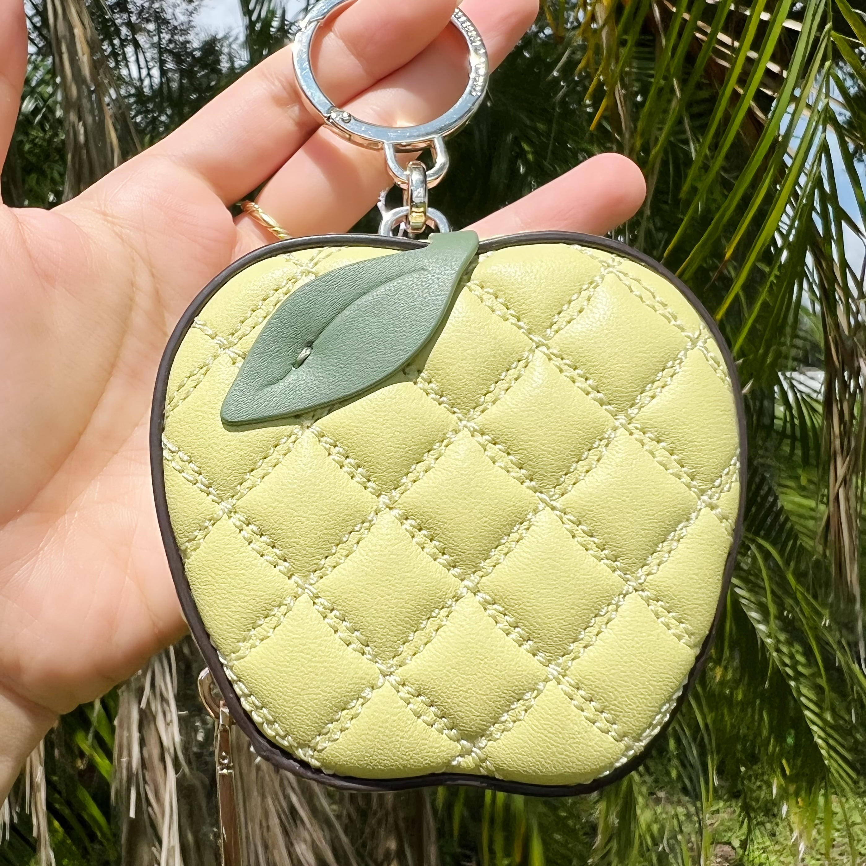 Kate Spade Novelty Honeycrisp Apple Coin Purse Keychain Quilted Leather  Green 
