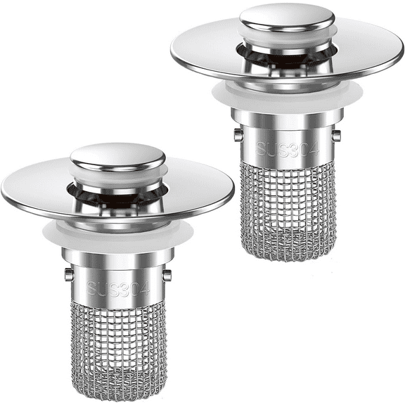 Bathroom Sink Drain Strainer (2PCS), Pop-up Sink Drain Strainer with Removable Stainless Steel Strainer Basket Hair Catcher, Bathroom Sink Strainer for Bathroom Sink Stopper Replacement.