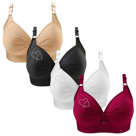 Clearance TOUMENY Nude Bra Women s Bras 4PC Woman s Printing Gathered Together Large Size Daily Bra Underwear No Rims