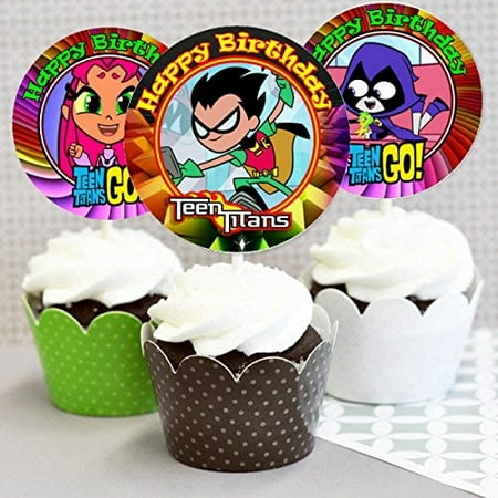 Crafting Mania LLC. 12 TEEN TITANS Birthday Inspired Party Picks, Cupcake Picks, Cupcake Toppers #1