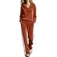 thumbnail image 3 of Tqcoqu Women's 2 Piece Velour Tracksuit,V Neck Hooded Long Sleeve Top & Wide Leg Pants with Side Stripe,Casual Loungewear Plus Size Outfit Set,Orange Women's S-XXL, 3 of 6