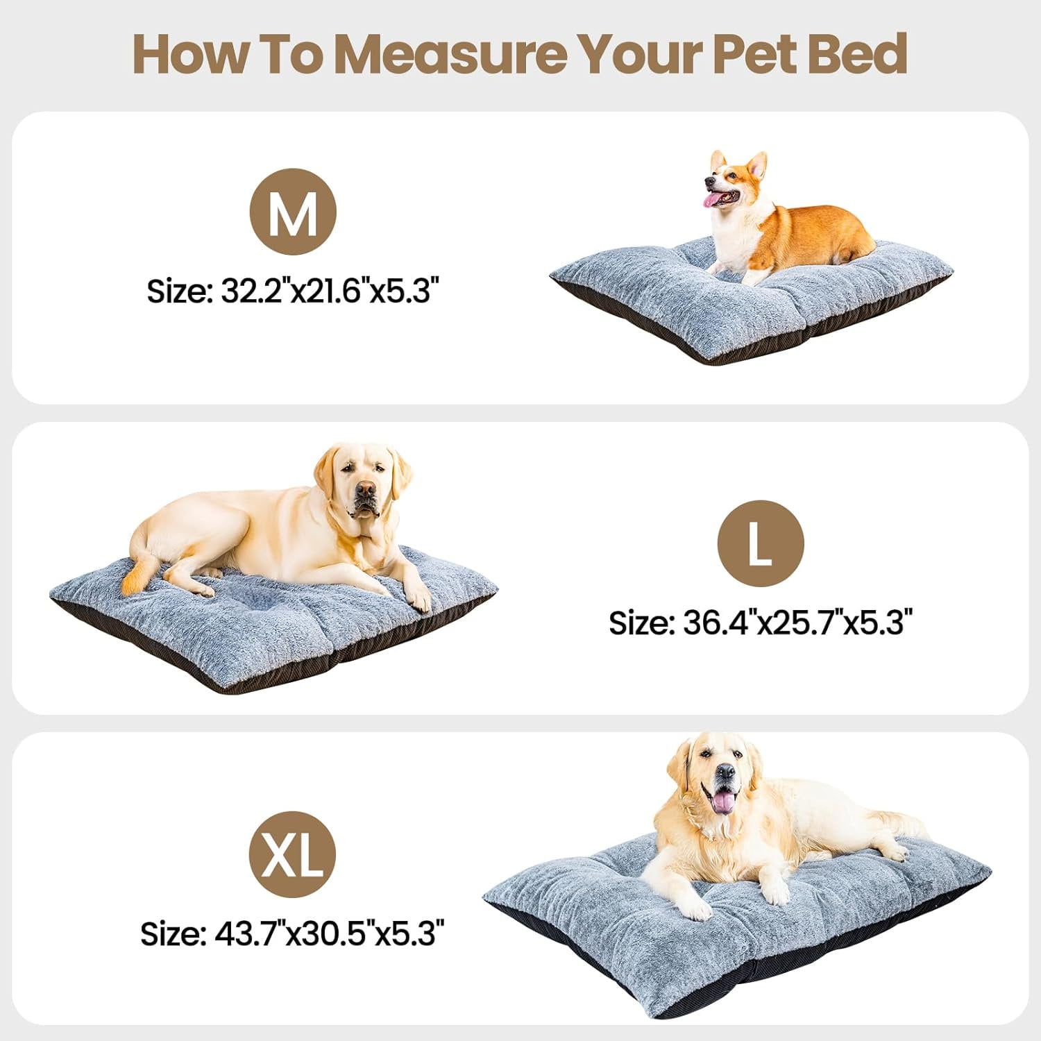 Baxluxe 43in Gray Orthopedic Dog Bed For Large Dogs, Waterproof and Machine Washable Removable Pet Bed Cover, with Egg Crate Foam Support and Non-Slip Bottom, XL （43.7 x 30.51 x 5.31Inches）