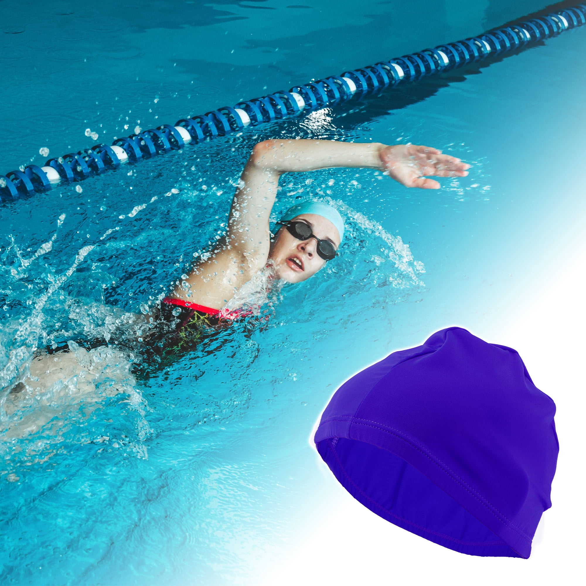 Unique Bargains Elasticity Swim Cap Measuring for Comfortable Fit Blue