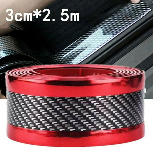 Installation Facile Plaque de Rebord de Porte de Voiture en Fibre de Carbone Rouge (2 5M*3cm)