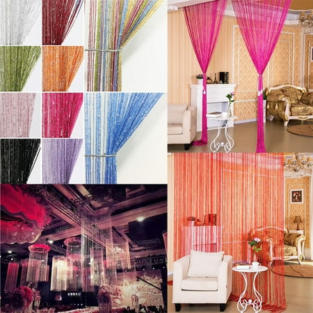 Sparkling Flat Silver Ribbon Tassel Screen Divider String Curtains Doorway Fringewindow Panel Strip Curtain Room Divider Fly Screen Decor 1x2m