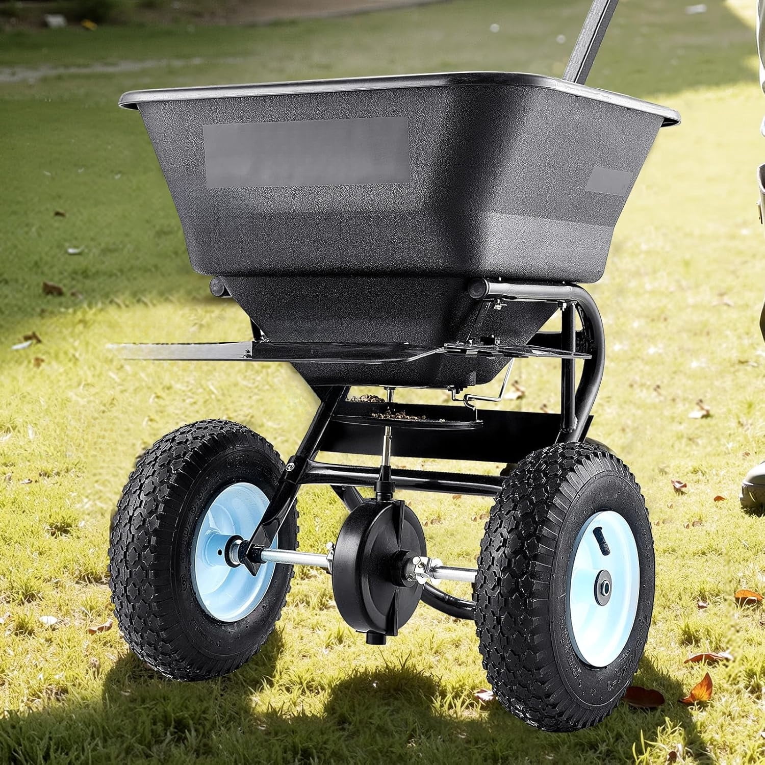 Garden Peat Moss Roller, Compost Spreader, 24 in Wide Heavy Duty Grass Seed Spreaders with T Shaped Handle, 3 Heights Adjustable, Powder-Coated Steel Peat Moss Spreader for Planting Seeding