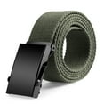 thumbnail image 1 of Men Canvas Fabric Military Waistband with Metal Roller Buckle Outdoor Sports Solid Color Webbing Belt Ultra Long Black Buckle Belt, 1 of 5