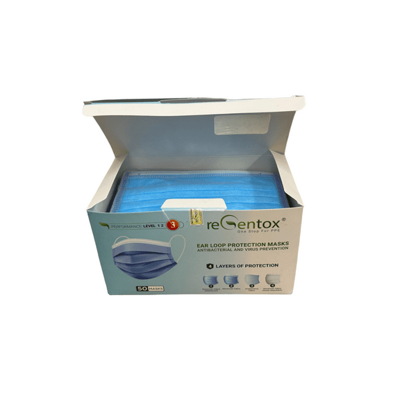 Regentox 4-Ply Protection Plus Surgical Masks with Ear Loops, Blue