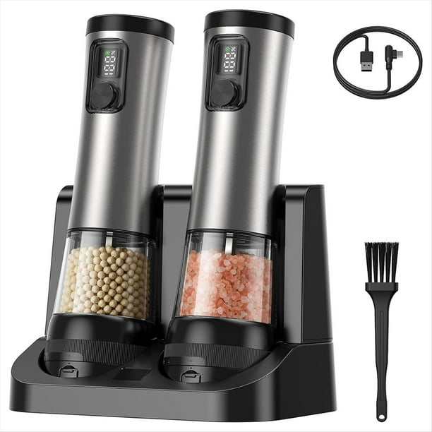 1 Juego de Molinillo Eléctrico de Sal y Pimienta, Velocidad de Molienda Ajustable, Grosor Ajustable, Recargable para Cocina.