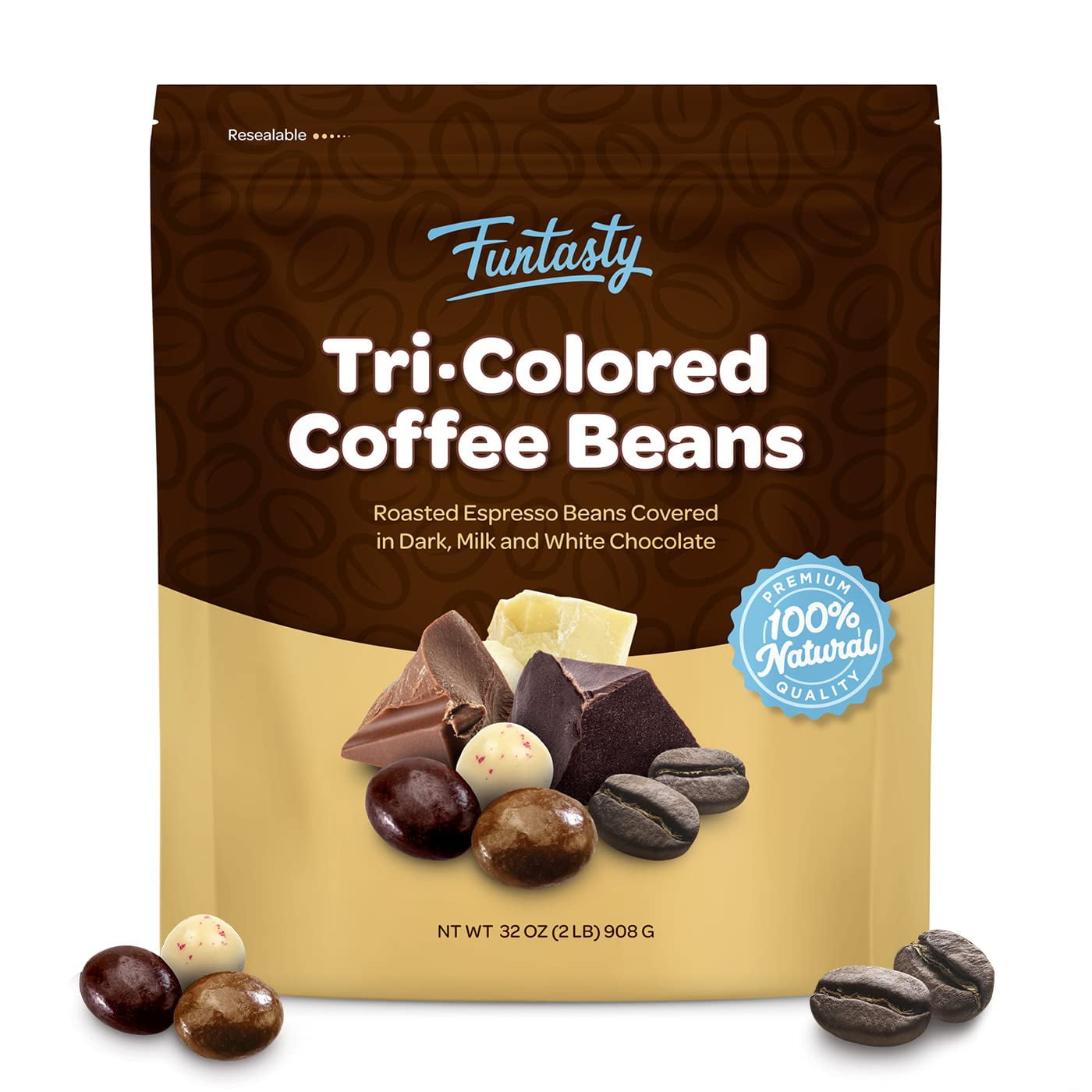 Funtasty Chocolate Covered Espresso Coffee Beans TriColored, 2 Pound