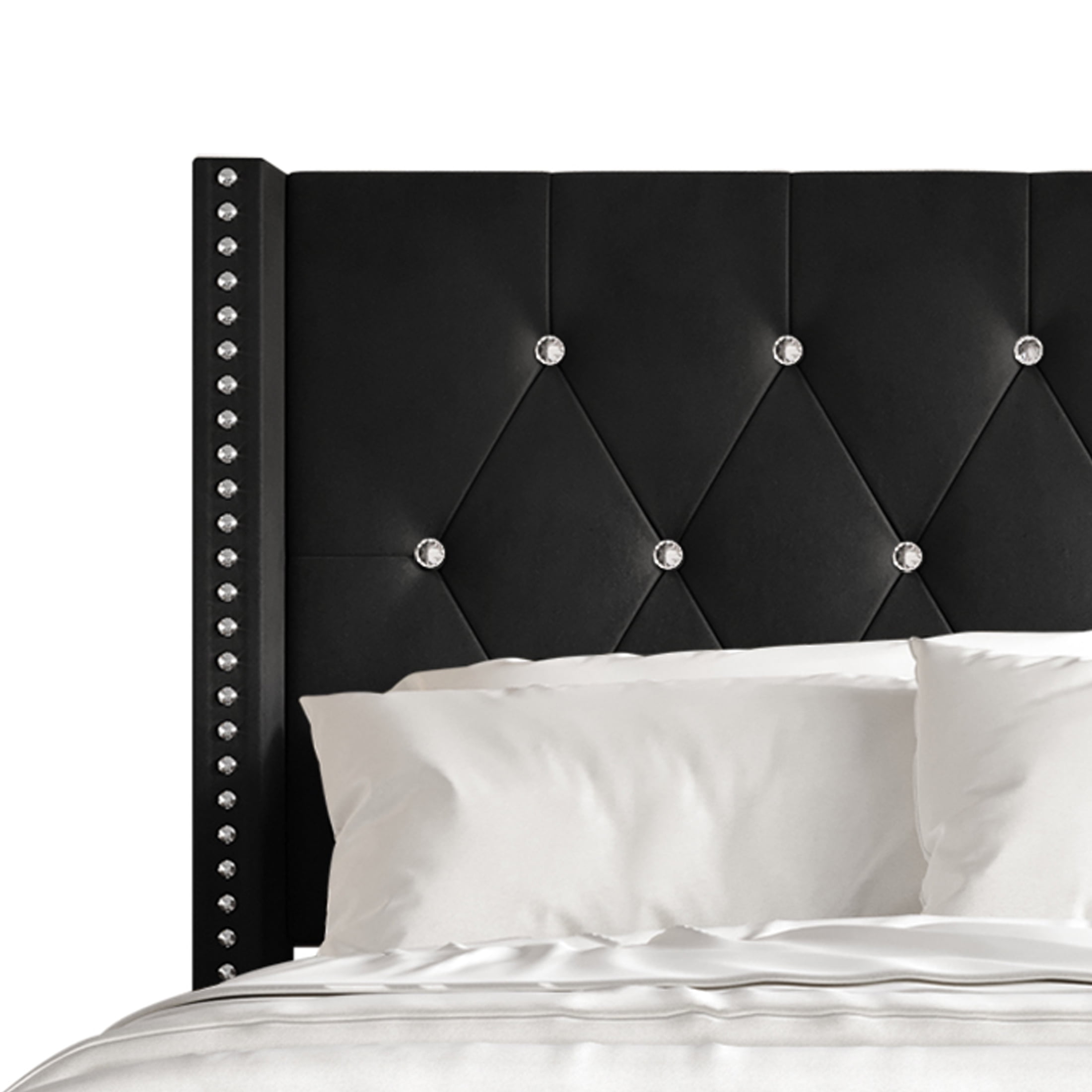 Castle Place Nailhead Trim Wingback Upholstered Bed, Black Velvet, King