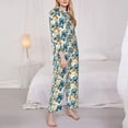 thumbnail image 3 of Salouo Vintage Blue Flowers Pattern Women's Pajamas Set Long Sleeve Button Down Sleepwear Soft Pj Lounge Sets for women 2 Piece Pjs Set with Long Pants-Medium, 3 of 7