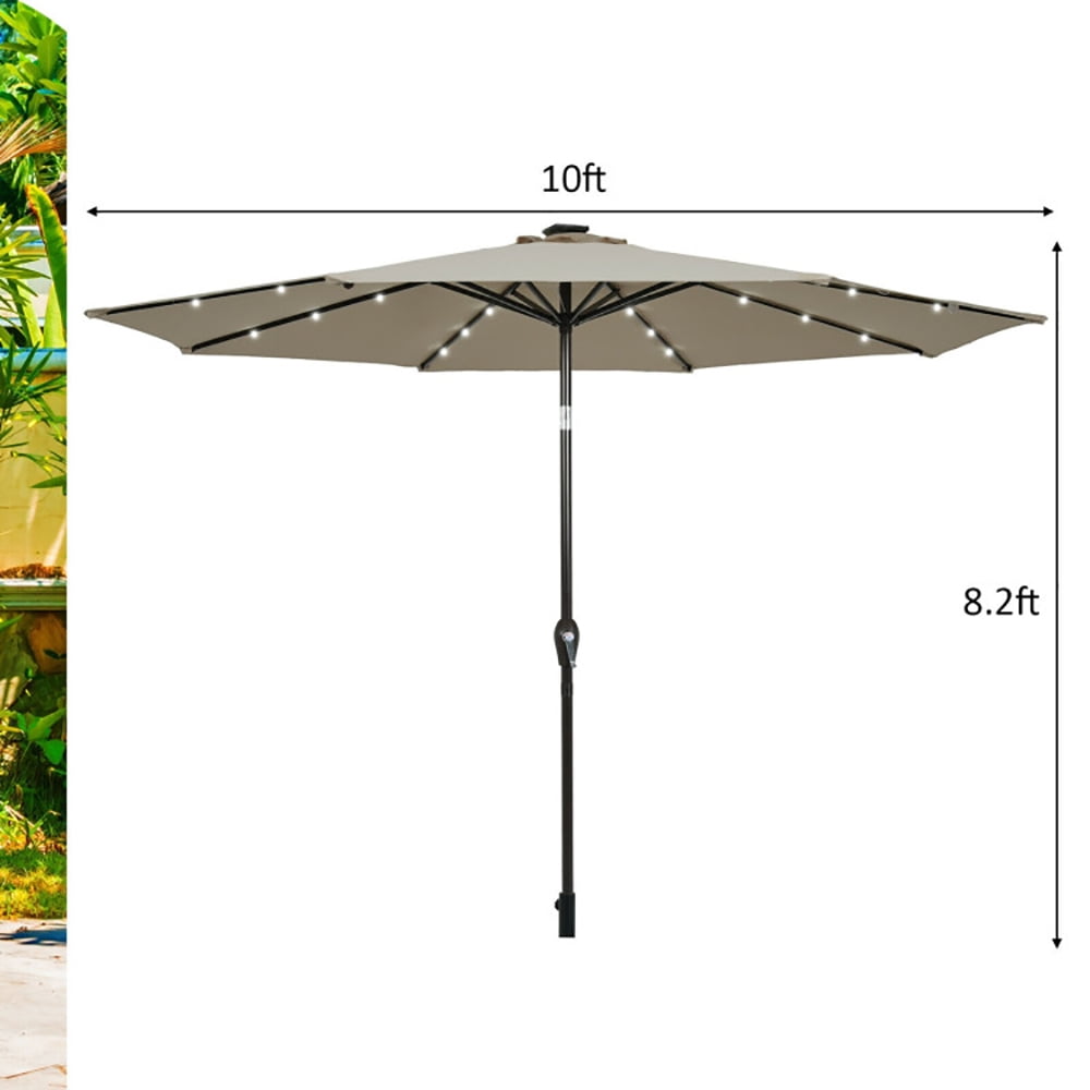 Aimee Lii 10' Solar LED Lighted Patio Market Umbrella Shade Tilt Adjustment Crank, Table Umbrella Outdoor Patio, Tan Aimee Lii 10' Solar LED Lighted Patio Market Umbrella Shade Tilt Adjustment Crank, Table Umbrella Outdoor Patio, Tan