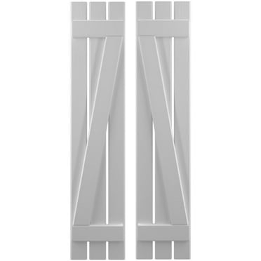 Ekena Millwork 11 1/2"W x 70"H Americraft Three Board (2 Batten) Exterior Real Wood Spaced Board-n-Batten Shutters w/ Z-Bar (Per Pair), Primed