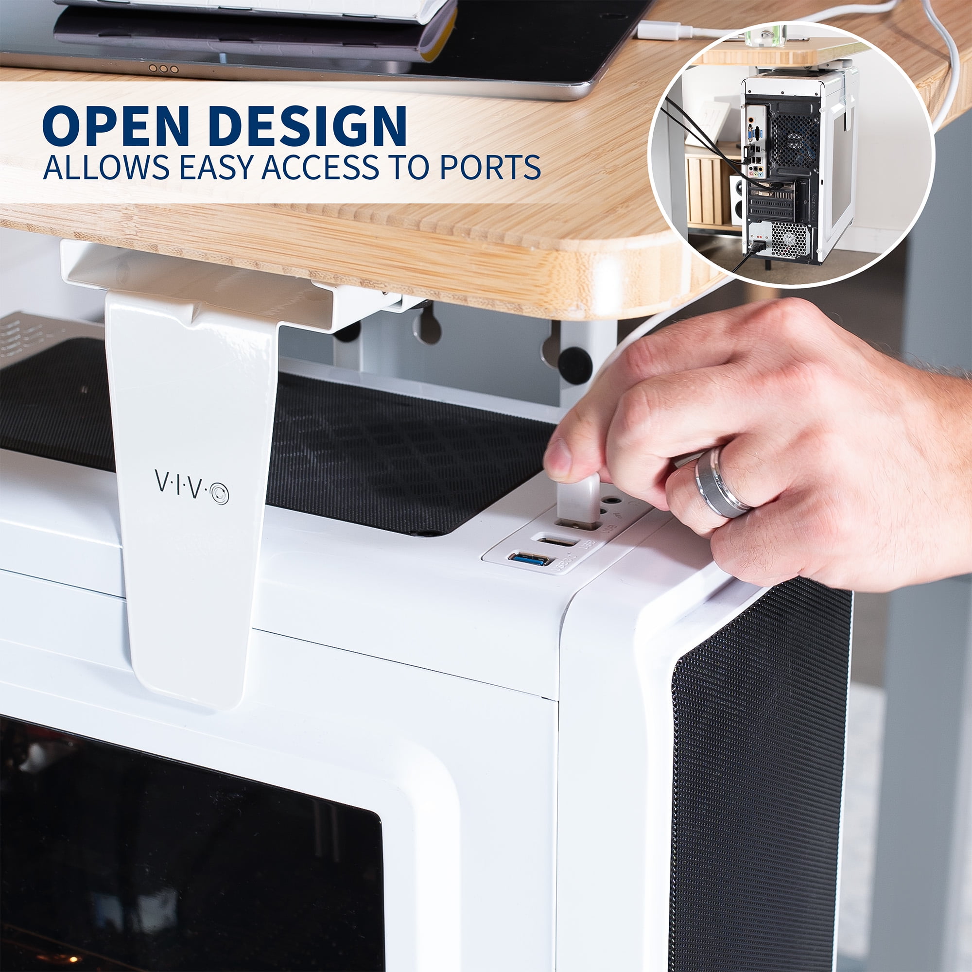 VIVO White Under-Desk and Wall PC Mount, Computer Case Holder with 135 Swivel