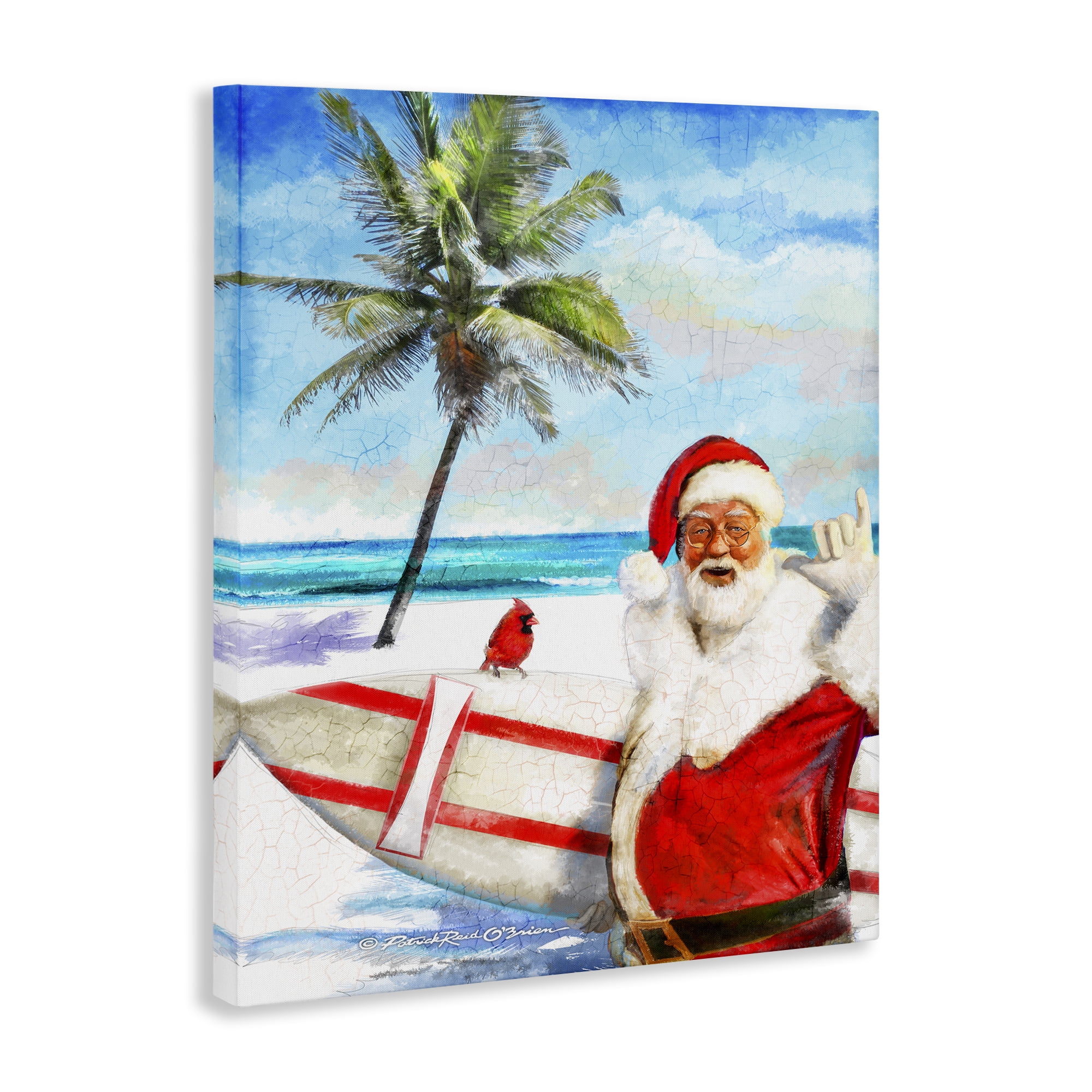 Stupell Industries Surfing Santa at Beach Holiday Painting Gallery Wrapped Canvas Art Prints Wall Art, 30 x 40