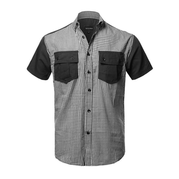 FashionOutfit Men's Casual Patterned Button-Collar Front Two Pocket Short Sleeve Shirt