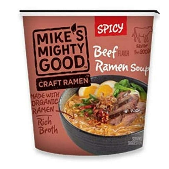 Mikes Mighty Good 319669 1.8 oz Spicy Beef Flavor Ramen Noodle Soup Cup - Pack of 6