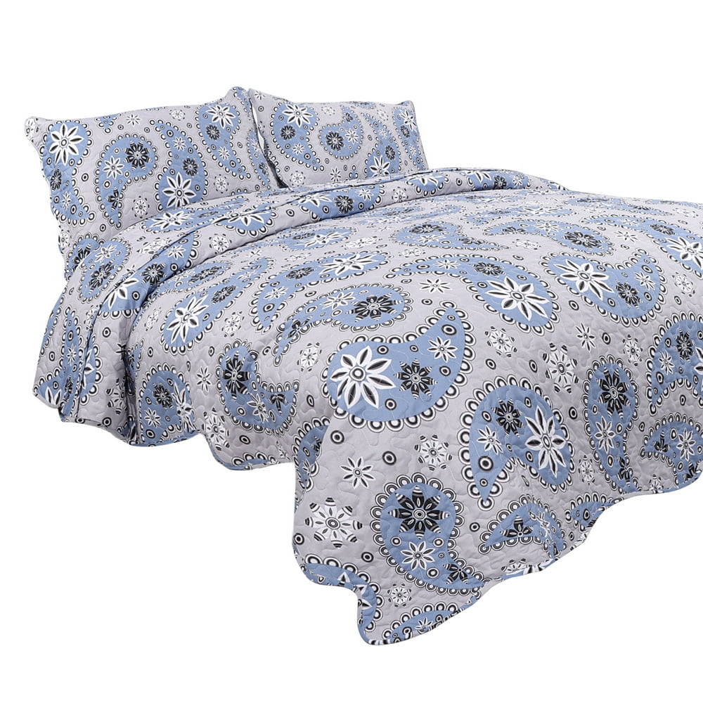 Unique Bargains 3Piece Paisley Twin Quilt Bedspread Set Polyester