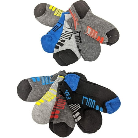 Fila Kids Boys 10-Pack Half Cushion No Show Socks Mesh Stripes - Black, Boys Small Shoe Sizes 7-10