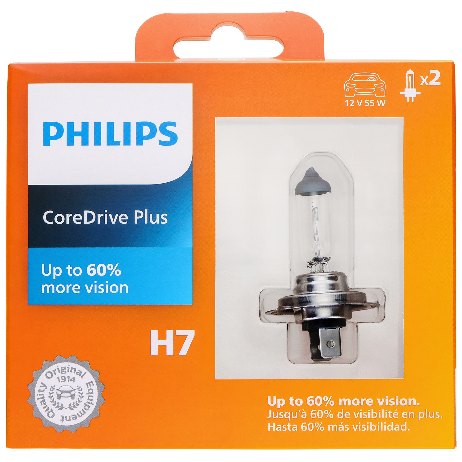 Philips CoreDrive Plus H7 Halogen Headlight Bulbs, 2 Pack, Fits Select Vehicles