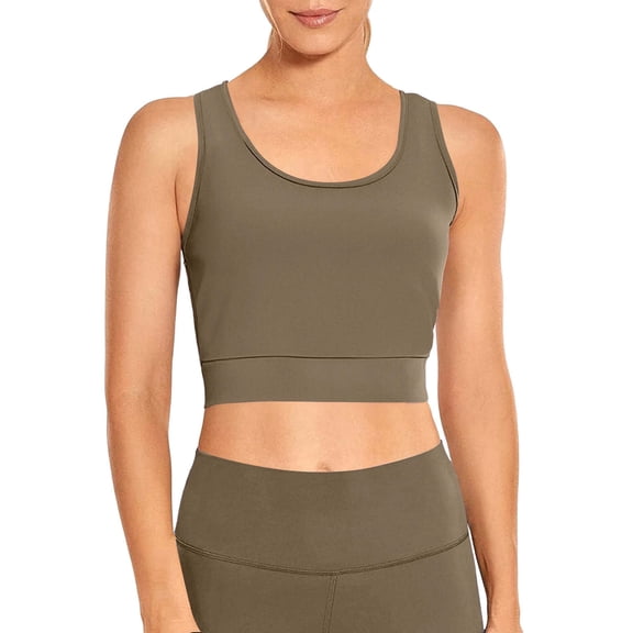 Womens Crop Tank Tops for Gym Workout Sleeveless Tee Shirt U Neck Sports Base Tshirts Quick Dry Athletic Wear (XL, Khaki)