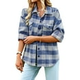 thumbnail image 4 of Xuanfei Women Plaid Lapel Collar Button Down Long Sleeve Top, 4 of 7