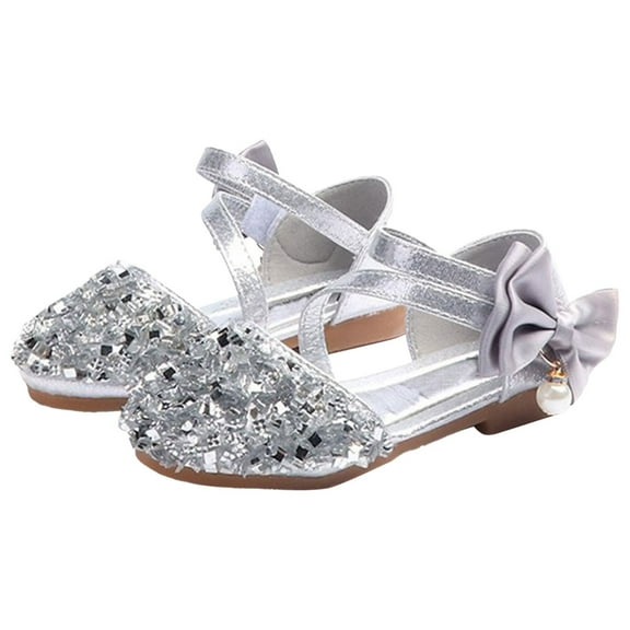 Huowey Children Girls Dress Shoes Glitter Sandals Spring Summer Sequin Flat Leather Princess Dance Shoes