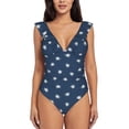 thumbnail image 3 of Goofa Turtle Printed Women's Ruffled One Piece Swimsuit,V Neck Adjustable Lace Up Flattering Bathing Suit,Poolside Fashion Beachwear-Medium, 3 of 8