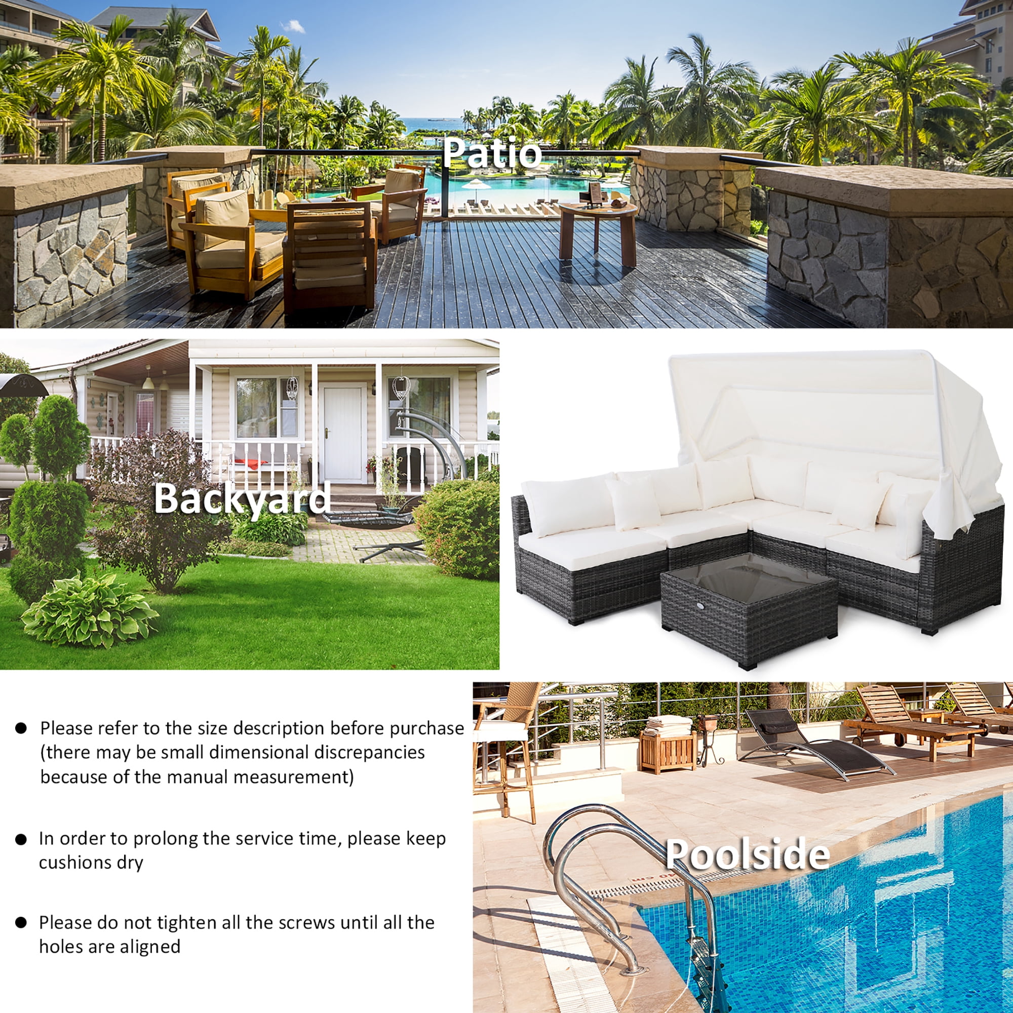 Costway 6-Piece Outdoor Patio Furniture Set Retractable Canopy Conversation Set