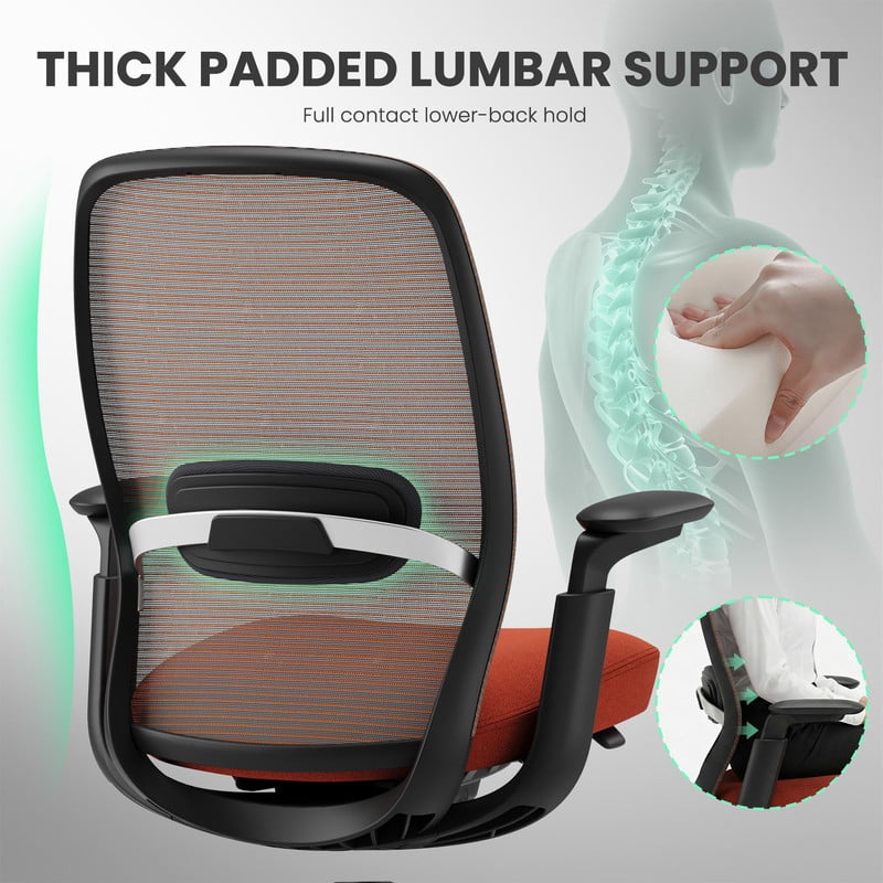 COLAMY Aether Ergonomic Mesh Office Chair, One-Touch Easy Adjust Managerial Desk Chair with Levitating Seat Cushion & Pilot-Level Sync Armrests, 300 LBS Mid Back Mesh Computer Chair, Orange