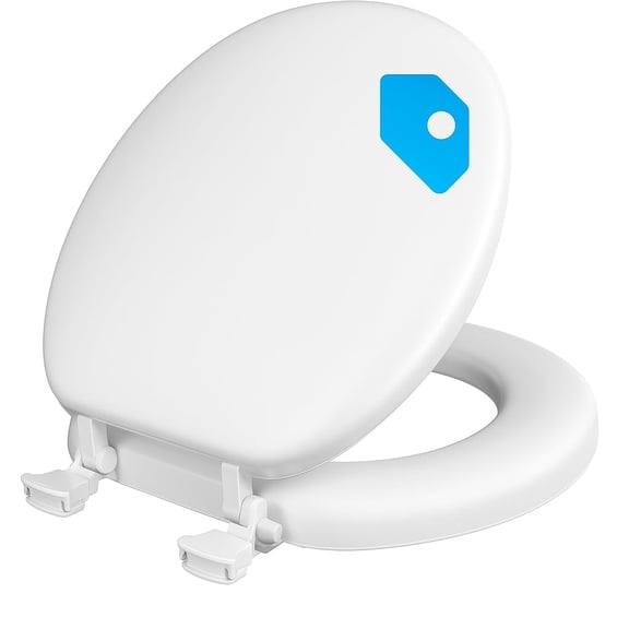 Padded Toilet Seat, Cushioned Soft Vinyl over Wood Core Seat, Secure Hinges, Easy Clean, Round, White 073088160140