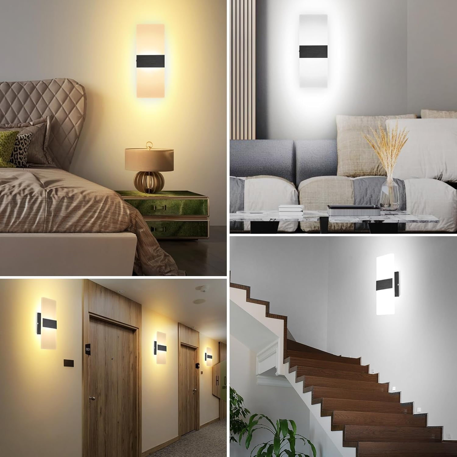 Modern Wall Sconces, Dimmable Wall Sconces Set of 2 Wall Mounted Lights 12W 6000K Cool White Hardwired Wall Sconce Lighting for Bedroom Bedside Living Room Stairway Hotel
