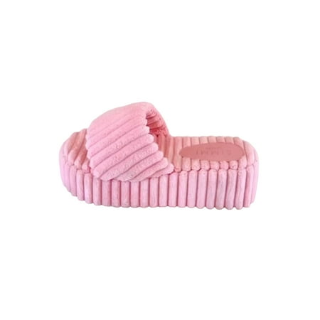 

Sanviglor Ladies Sandals Open Toe Fuzzy Slides Slip On Platform Sandal Walking Non-Slip Fashion Wedge Shoe Lightweight Corduroy Casual Shoes Pink 7.5