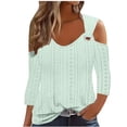 thumbnail image 2 of QIPOPIQ Women's V Neck 3/4 Sleeve Shirts Cold Shoulder Tops Basic Summer Tees Clearance, 2 of 7