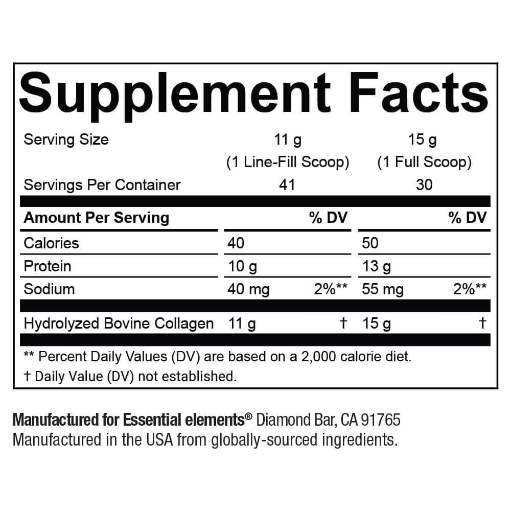 Essential Elements Hydrolyzed Collagen Peptides Powder - Supplement for Joint, Skin, Hair, & Nail Support Types I III Non-GMO, Hormone-Free, Grass-Fed 30 Servings